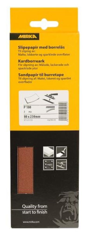 Slipepapir med borrelås 80x230mm K180 3-pack Mirka